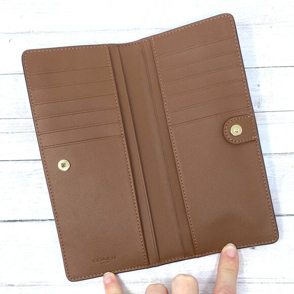 Coach Slim Wallet In Signature Canvas Coach Radial Rainbow Khaki Multi C7305 - Picture 4 of 5